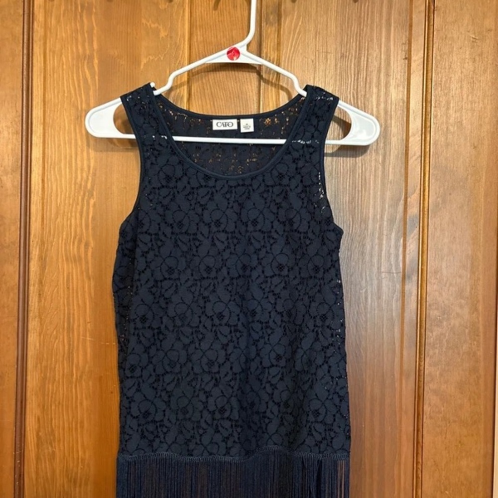 Cato Navy Lace Fringe Tank Dress